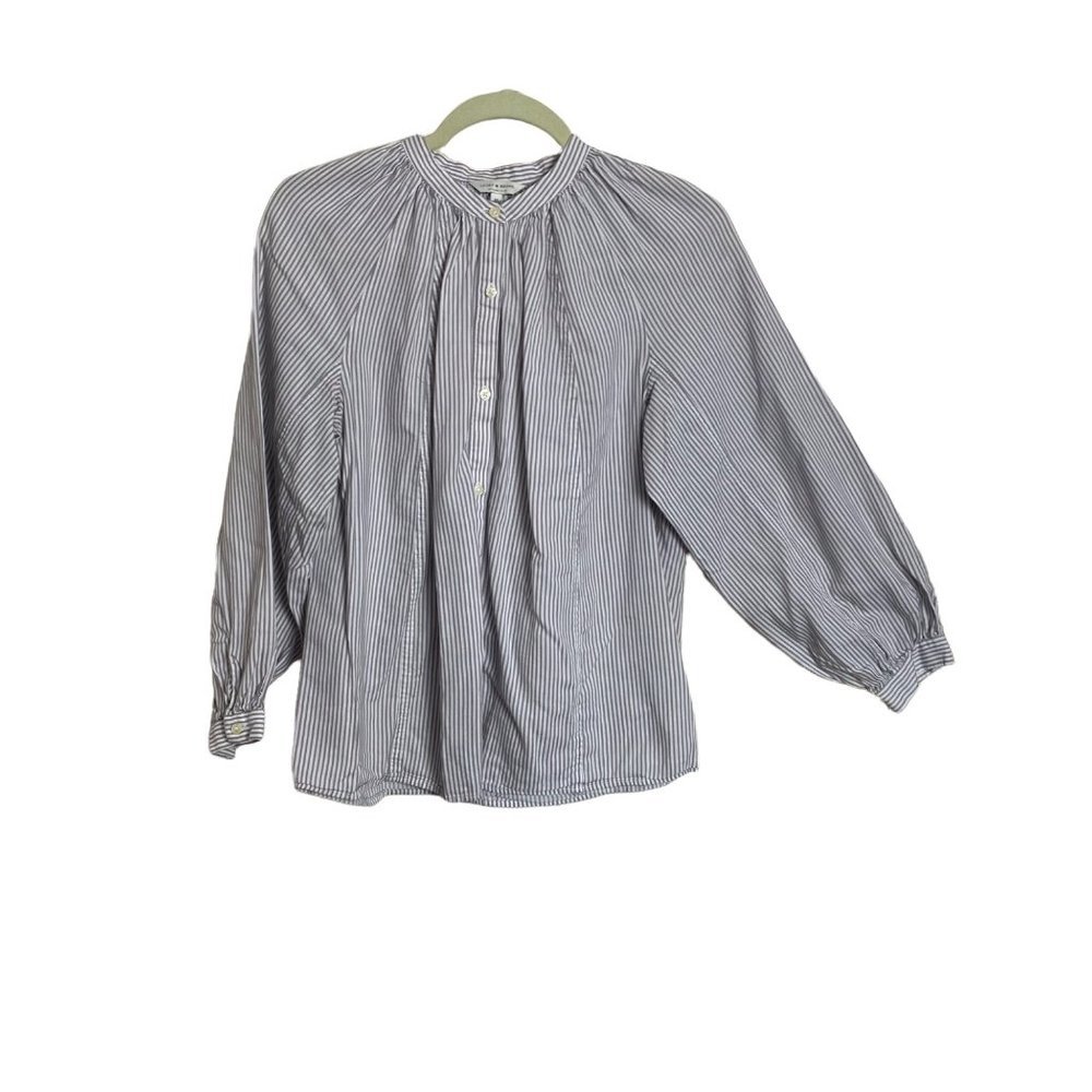 Lucky Brand Button Front Gray Pinstripe‎ Blouse Top Women Sz Medium Cotton Blend